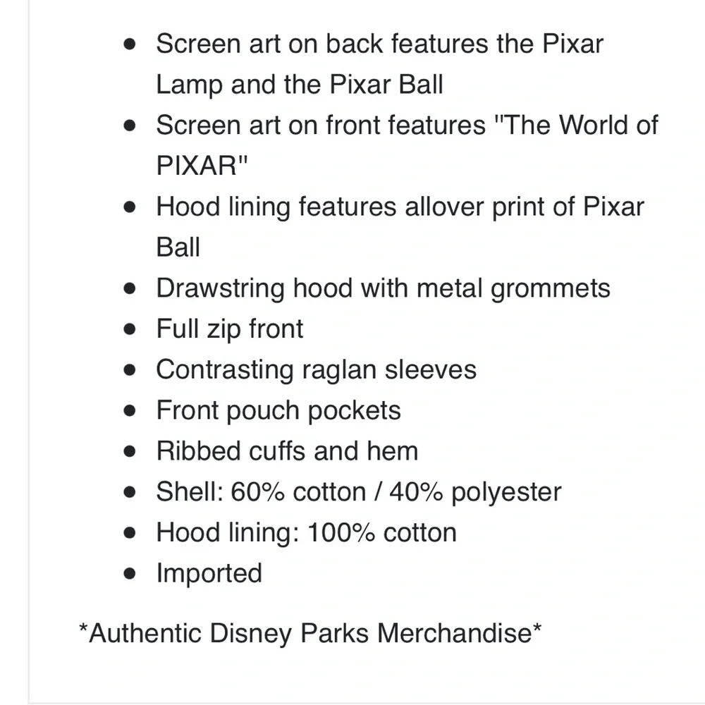 DISNEY PIXAR HOODIE BLUE & GREY WORLD OF PIXAR XXL. NEVER WORN NWOT - Picture 5 of 14